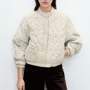 sale | mango | floral embroidered quilted jacket